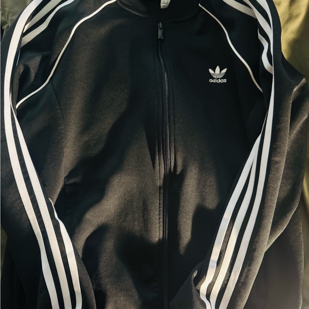 Adidas Black and White Striped Bomber Jacket